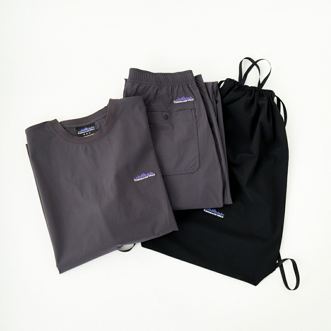 THOUSAND MILE [サウザンド マイル] ショートスリーブTシャツ&パンツ 3Pセットアップ [TM251NP00011] CHARCOAL