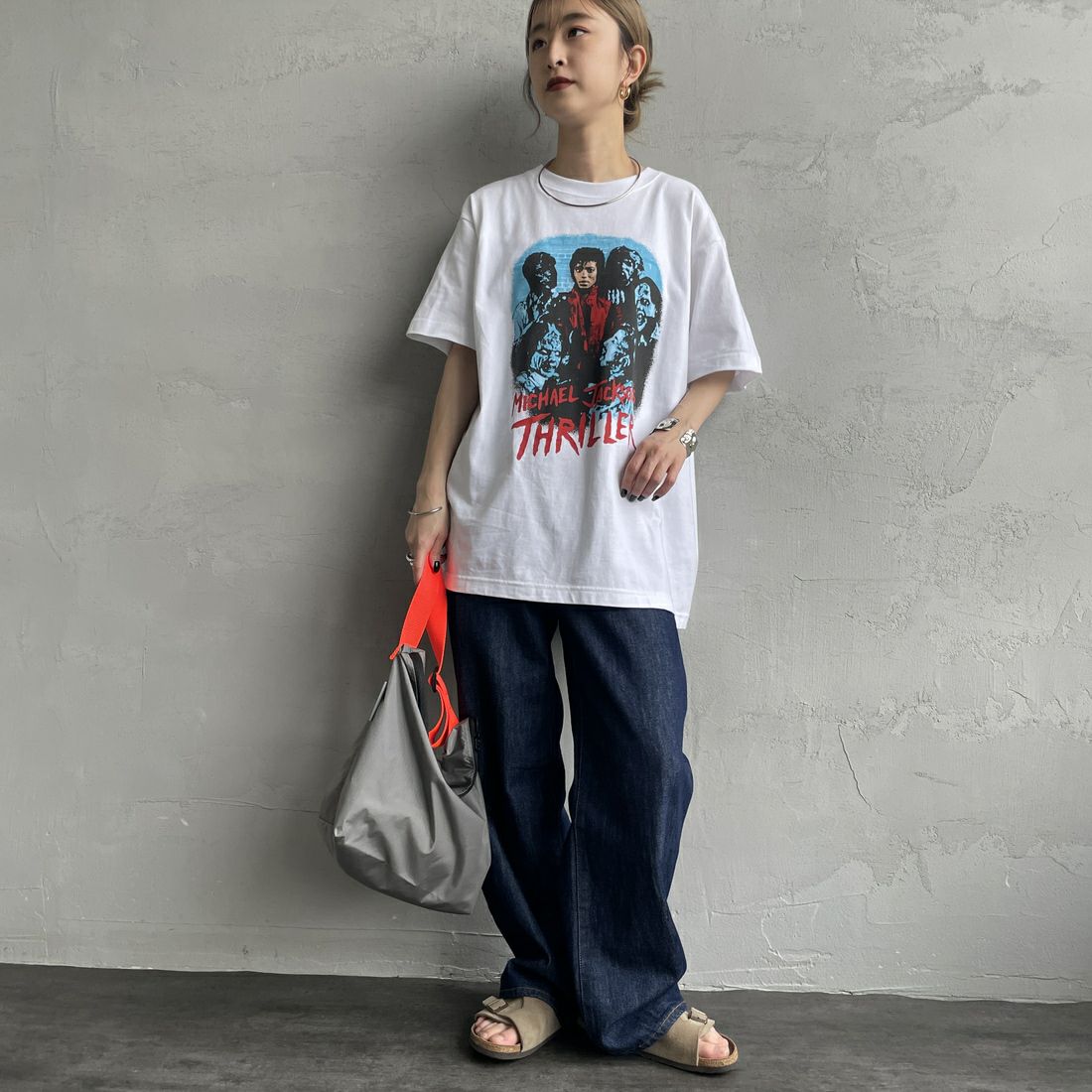 GOOD ROCK SPEED [グッドロックスピード] MICHAEL JACKSON PHOTO T-SHIRT by GOOD ROCK SPEED [25MJK002W] WHITE &&モデル身長：150cm 着用サイズ：F&&