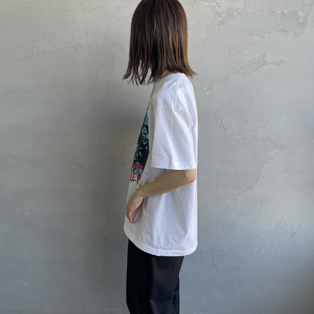 GOOD ROCK SPEED [グッドロックスピード] MICHAEL JACKSON PHOTO T-SHIRT by GOOD ROCK SPEED [25MJK002W] WHITE &&モデル身長：158cm 着用サイズ：F&&