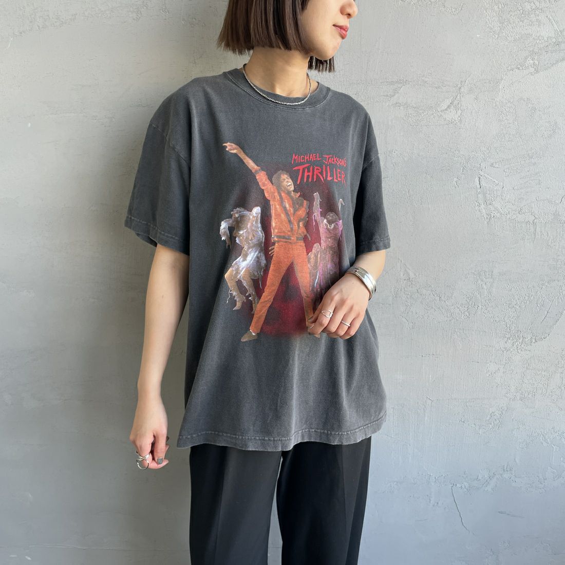 GOOD ROCK SPEED [グッドロックスピード] MICHAEL JACKSON PHOTO T-SHIRT by GOOD ROCK SPEED [25MJK003W] CHARCOAL &&モデル身長：160cm 着用サイズ：F&&