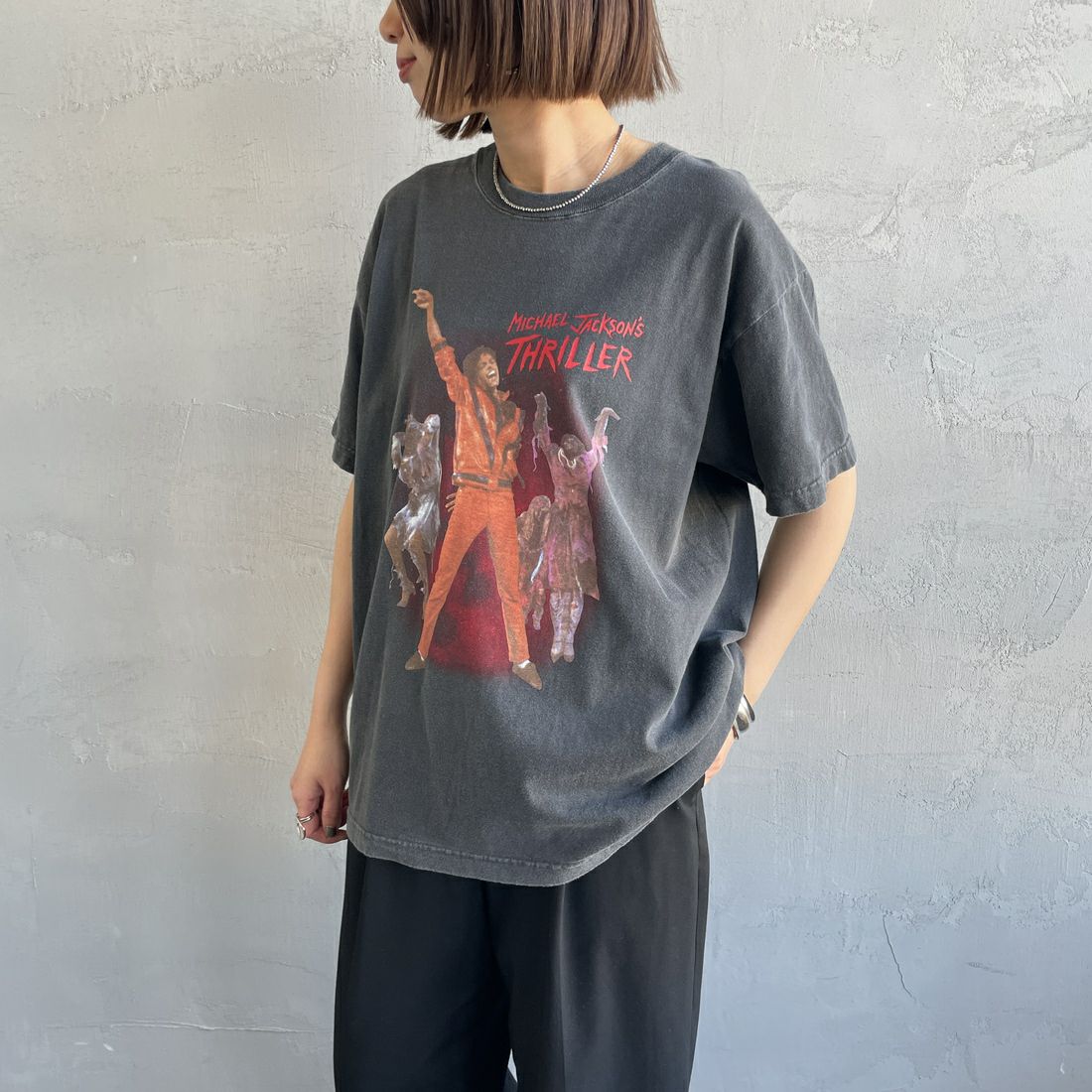 GOOD ROCK SPEED [グッドロックスピード] MICHAEL JACKSON PHOTO T-SHIRT by GOOD ROCK SPEED [25MJK003W] CHARCOAL &&モデル身長：160cm 着用サイズ：F&&
