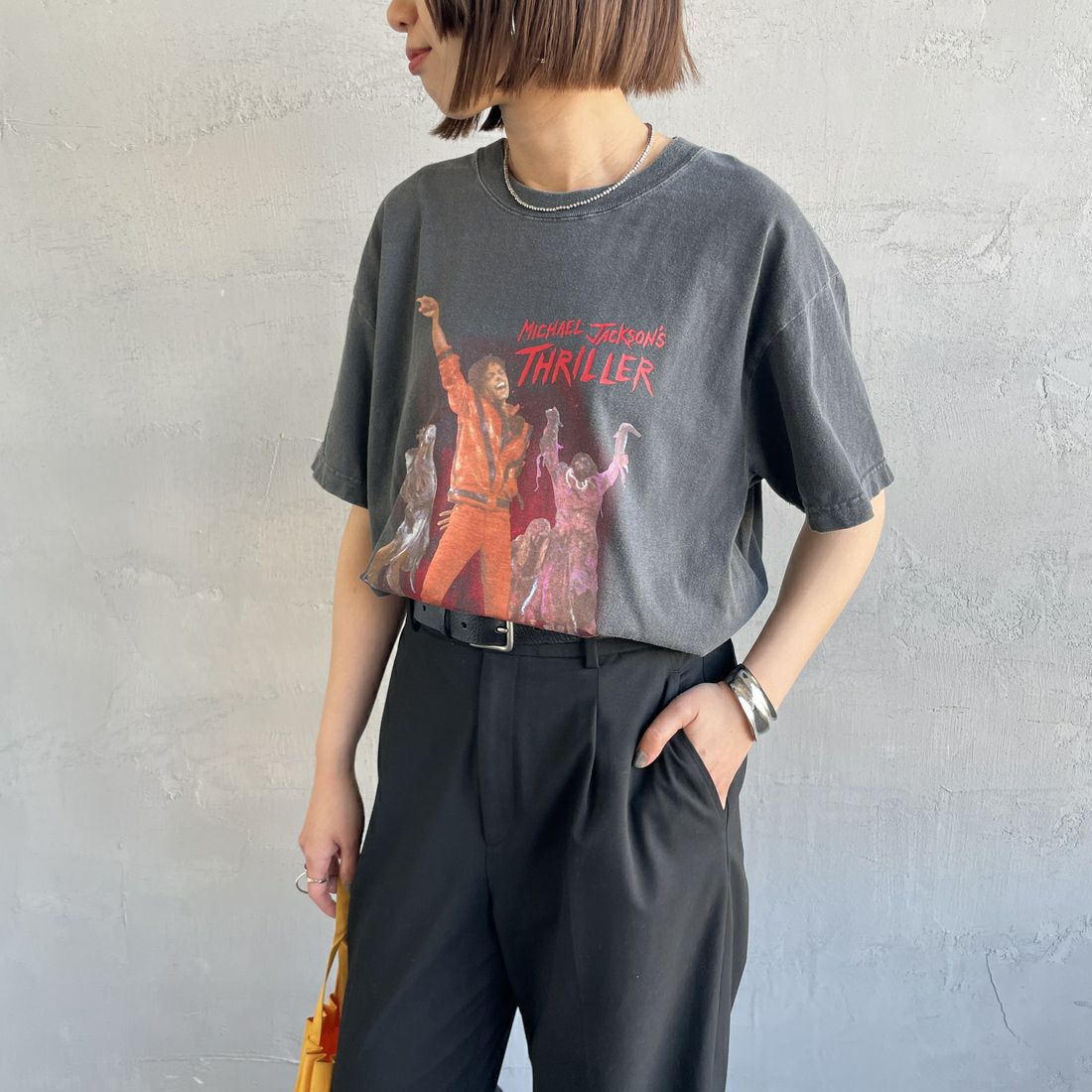 GOOD ROCK SPEED [グッドロックスピード] MICHAEL JACKSON PHOTO T-SHIRT by GOOD ROCK SPEED [25MJK003W] CHARCOAL &&モデル身長：160cm 着用サイズ：F&&