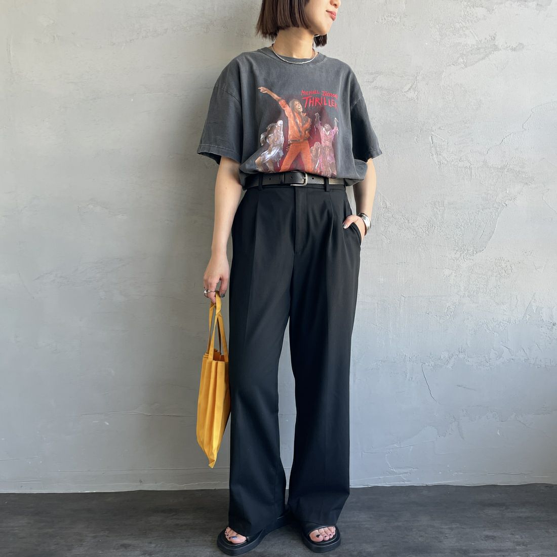 GOOD ROCK SPEED [グッドロックスピード] MICHAEL JACKSON PHOTO T-SHIRT by GOOD ROCK SPEED [25MJK003W] CHARCOAL &&モデル身長：160cm 着用サイズ：F&&