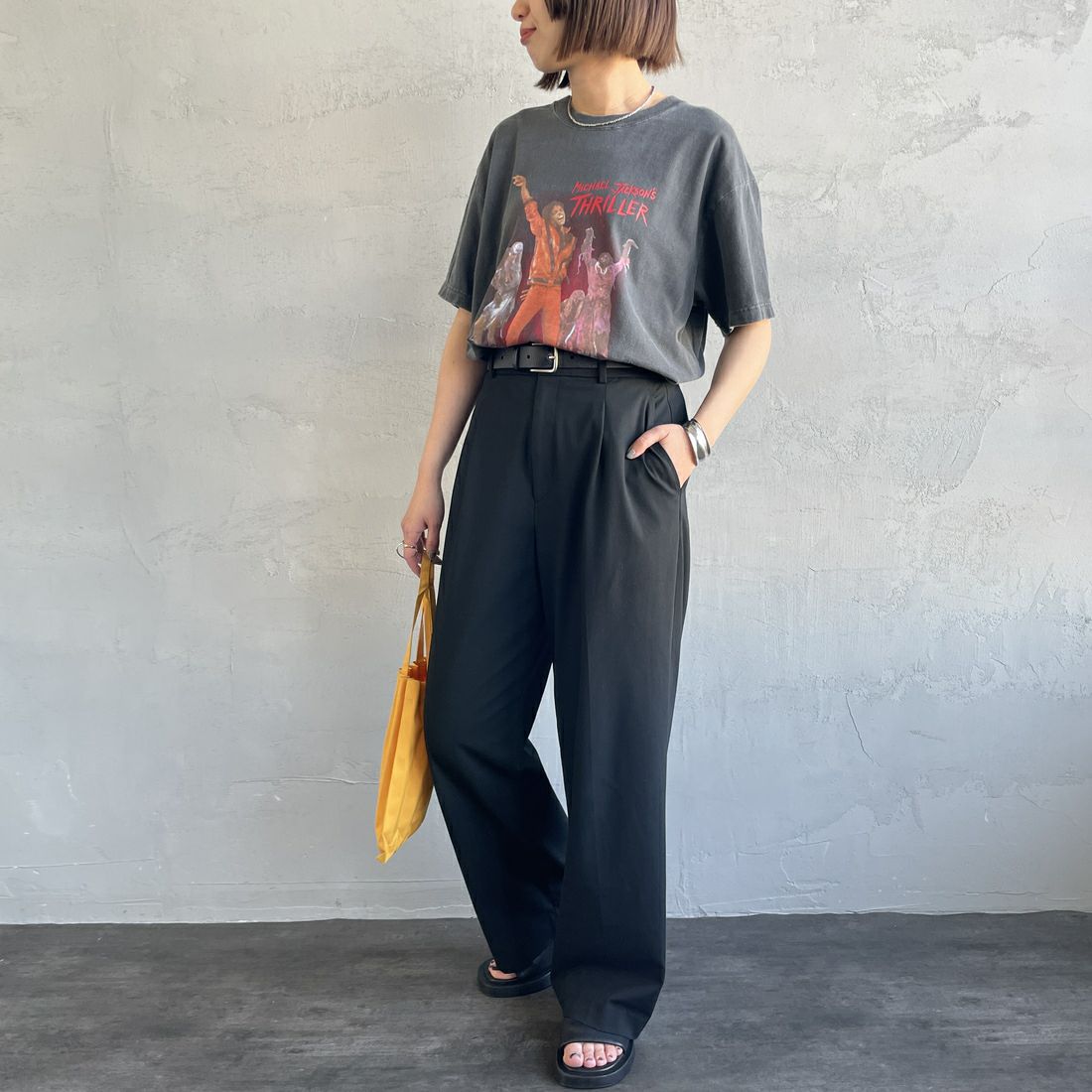 GOOD ROCK SPEED [グッドロックスピード] MICHAEL JACKSON PHOTO T-SHIRT by GOOD ROCK SPEED [25MJK003W] CHARCOAL &&モデル身長：160cm 着用サイズ：F&&