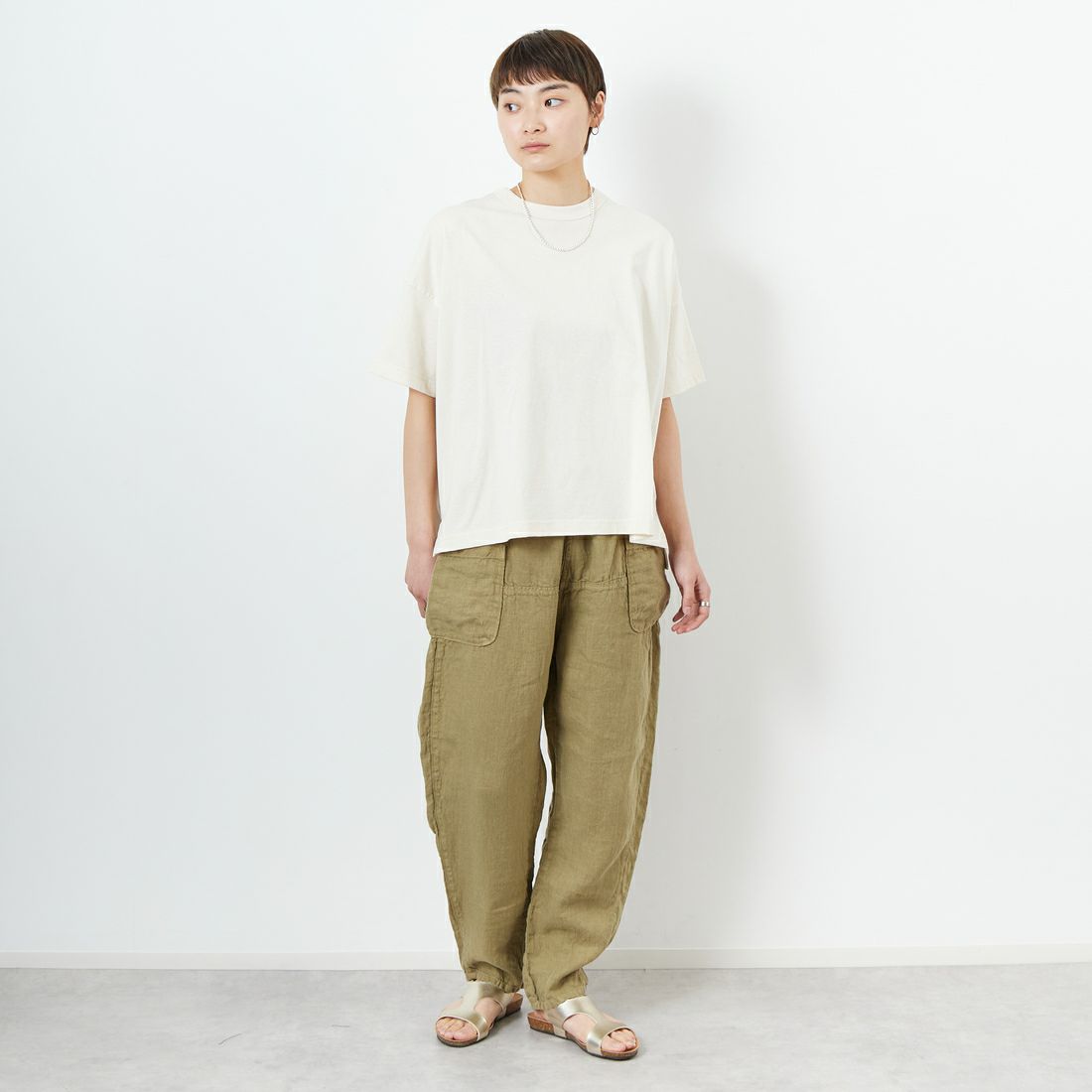 tumugu: [ツムグ] オーガニック空紡天竺 半袖Tシャツ [TC24111-WA] 06 KINARI &&モデル身長：160cm 着用サイズ：F&&