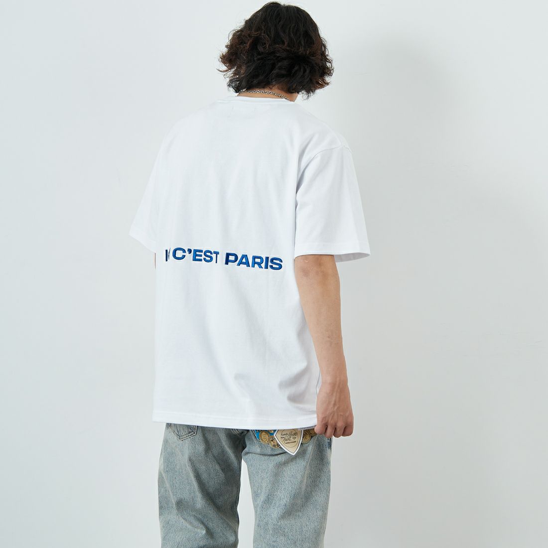 PARIS SAINT-GERMAN [パリ・サンジェルマン] サークルロゴ刺繍 ショートスリーブTシャツ [PS0125SS0002] WHITE &&モデル身長：179cm 着用サイズ：XL&&