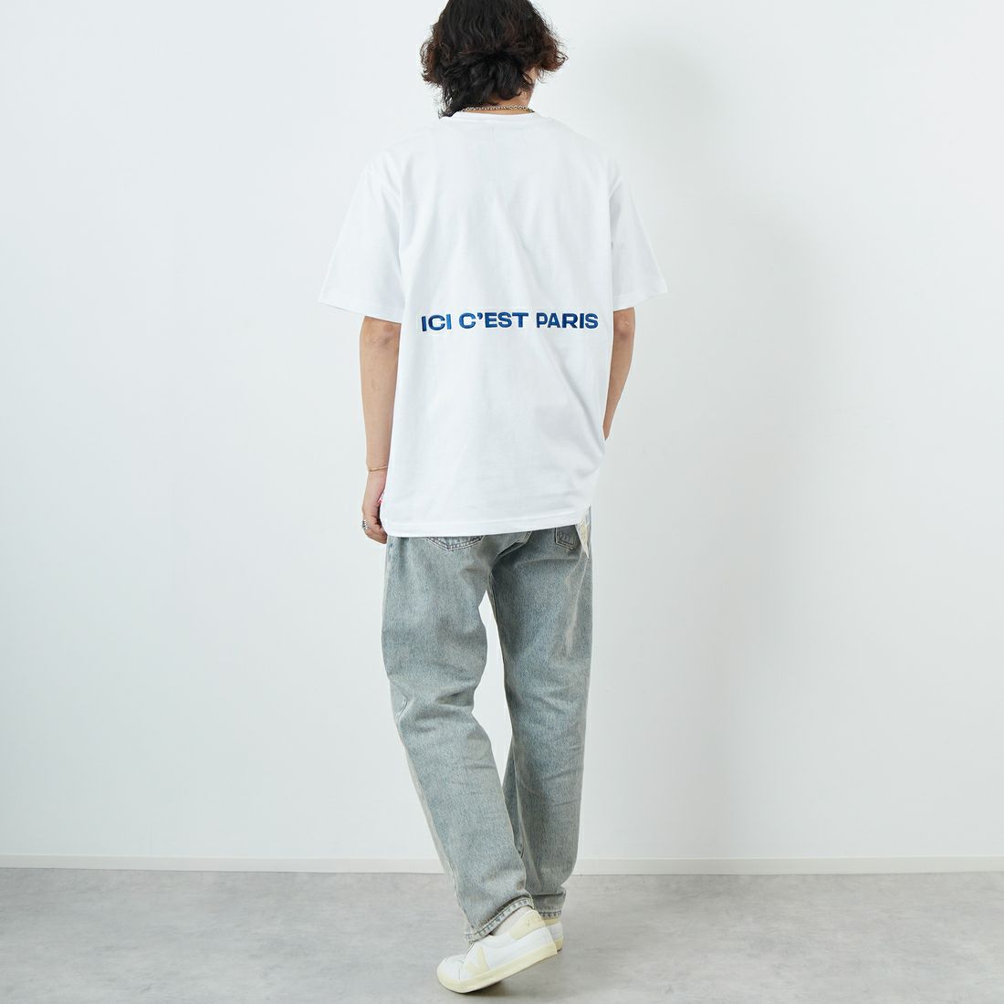 PARIS SAINT-GERMAN [パリ・サンジェルマン] サークルロゴ刺繍 ショートスリーブTシャツ [PS0125SS0002] WHITE &&モデル身長：179cm 着用サイズ：XL&&