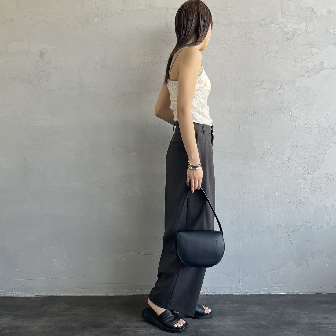 JE MORGAN [ジェイイーモーガン] 別注 TCワッフルカップ付きキャミソール [JF786-29S-JF] NAT/FANCY &&モデル身長：167cm 着用サイズ：F&&