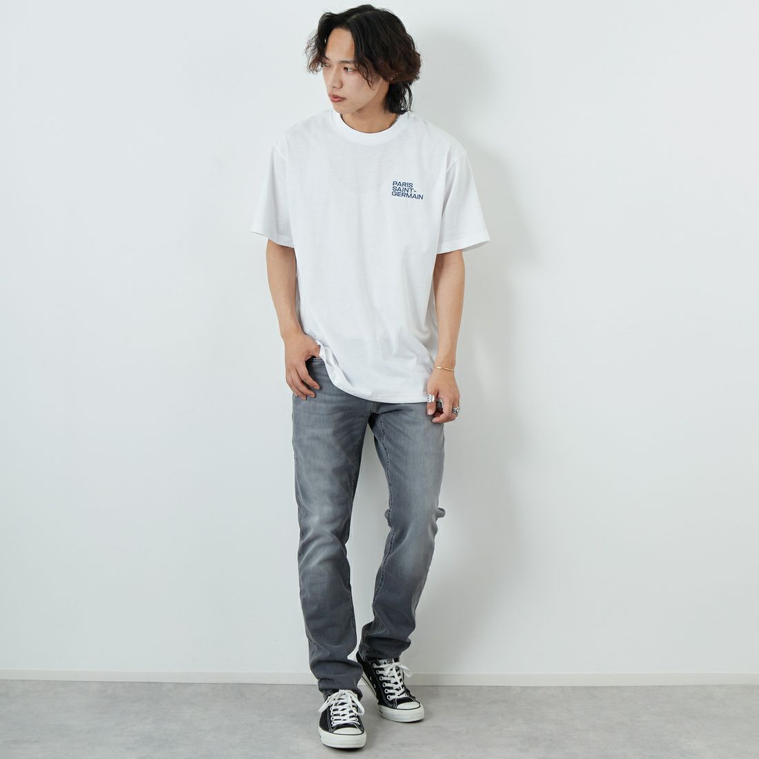 PARIS SAINT-GERMAN [パリ・サンジェルマン] PSGロゴ バックプリントTシャツ [PS0125SS0004] WHITE &&モデル身長：179cm 着用サイズ：XL&&