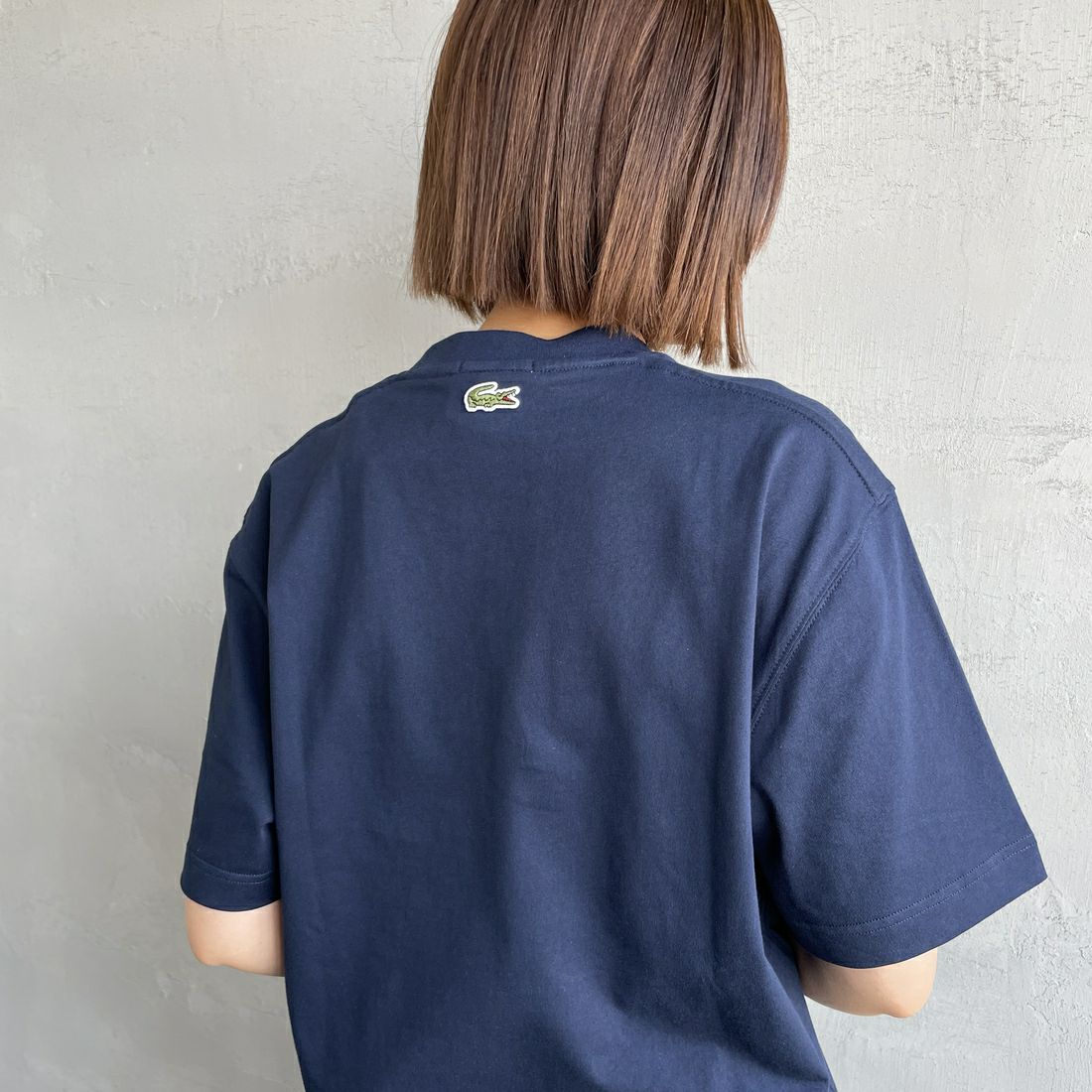 LACOSTE [ラコステ] スモールパリロゴクルーネックTシャツ [TH2739] 166 NAVY &&モデル身長：160cm 着用サイズ：F&&