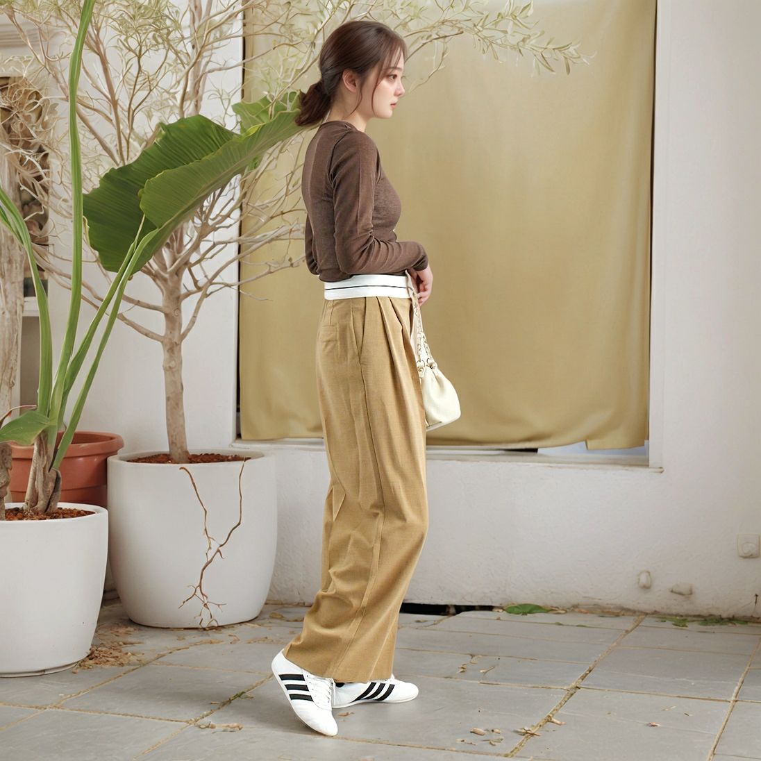 Munich [ミューニック] シアークルーネックプルオーバー [MN251U13] 037 BRN &&モデル身長：167cm 着用サイズ：ONE SIZE&&