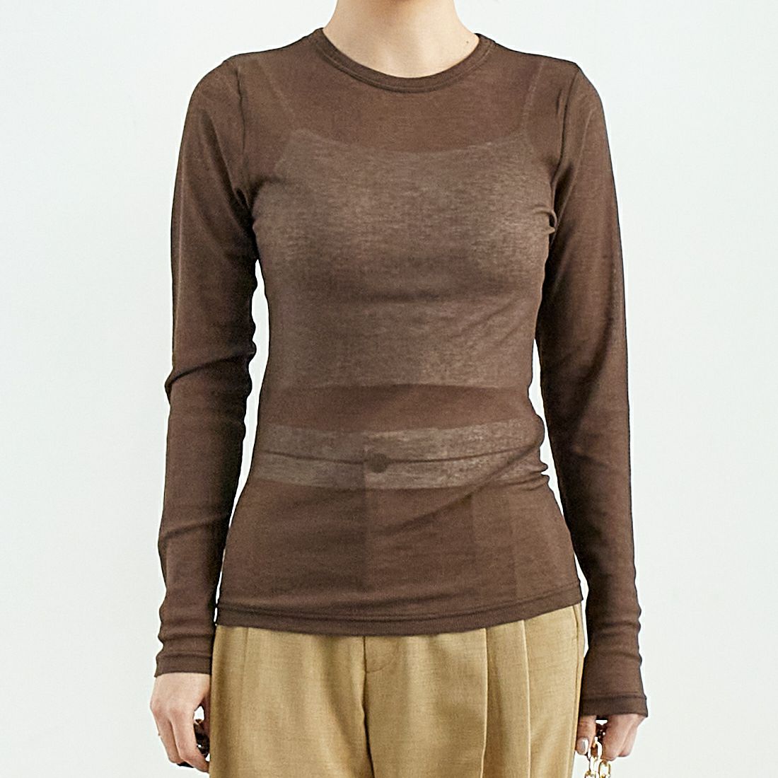Munich [ミューニック] シアークルーネックプルオーバー [MN251U13] 037 BRN &&モデル身長：167cm 着用サイズ：ONE SIZE&&