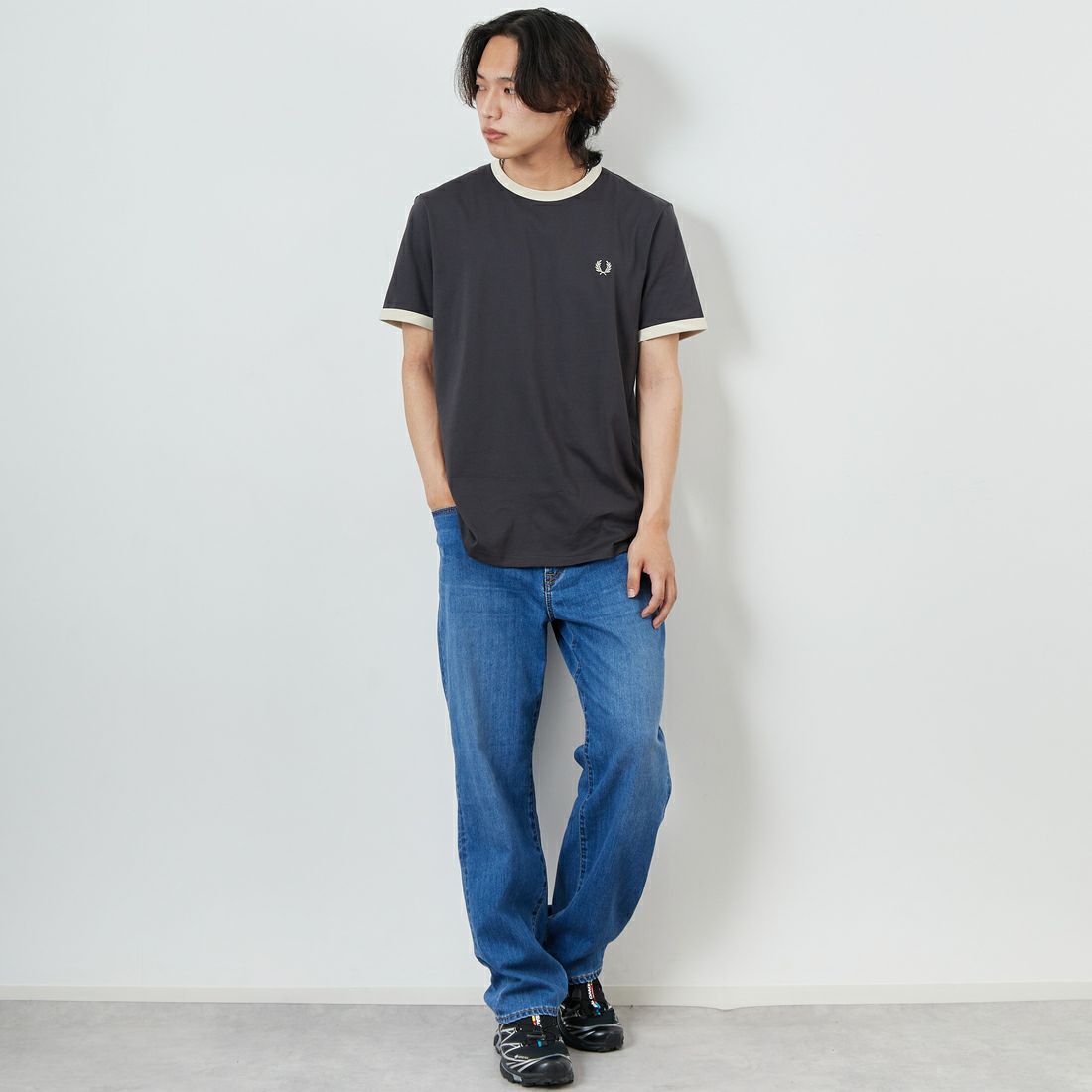YANUK [ヤヌーク] ワイドストレート Roomy [57251203] ABL &&モデル身長：179cm 着用サイズ：M&&