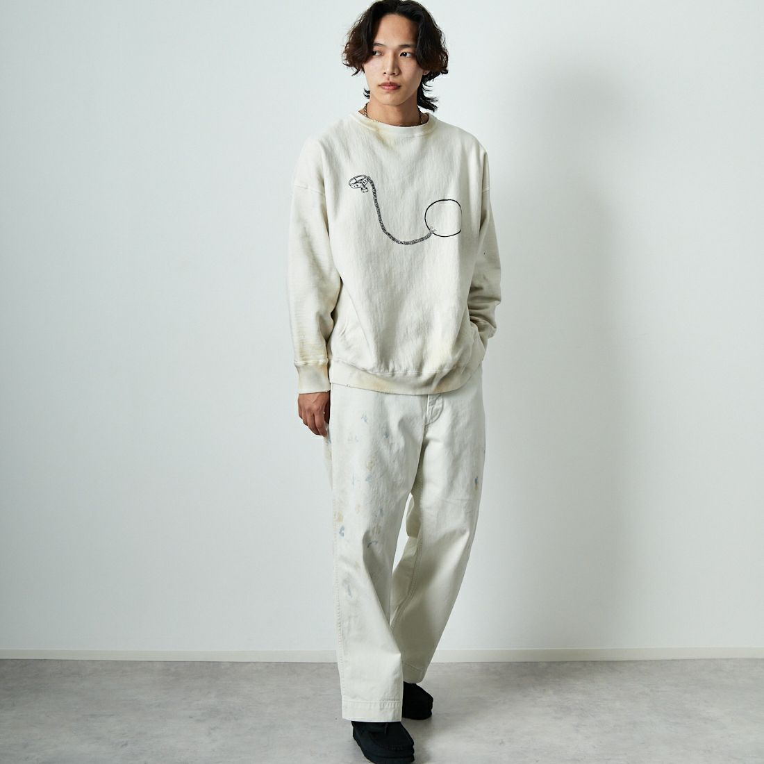 BOW WOW [バウワウ] ステインドワークトラウザー [BW251-SWT] O.BEIGE AG &&モデル身長：179cm 着用サイズ：L&&