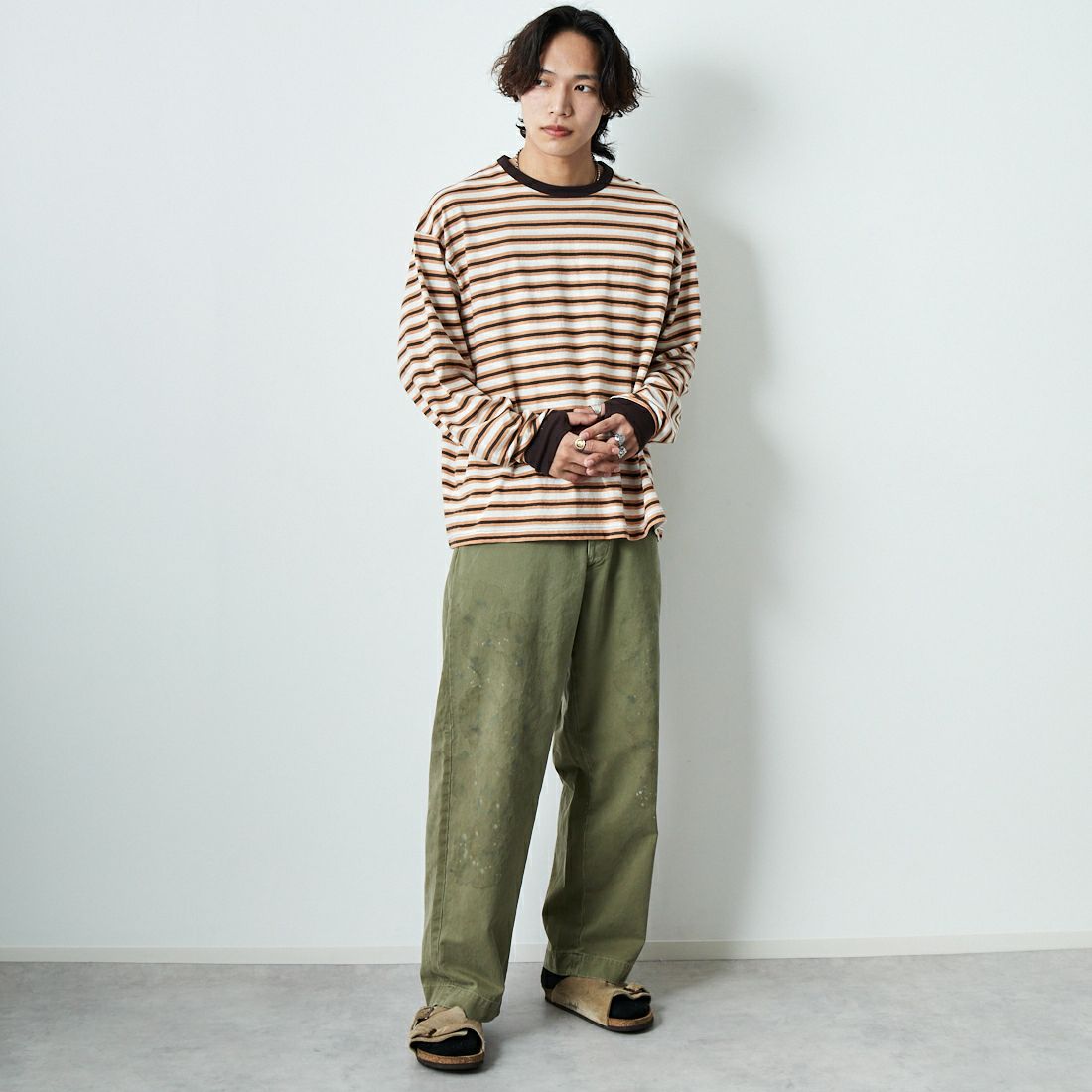 BOW WOW [バウワウ] USN N-3ツイルトラウザー [BW251-UN3TT] OD AGING &&モデル身長：179cm 着用サイズ：L&&