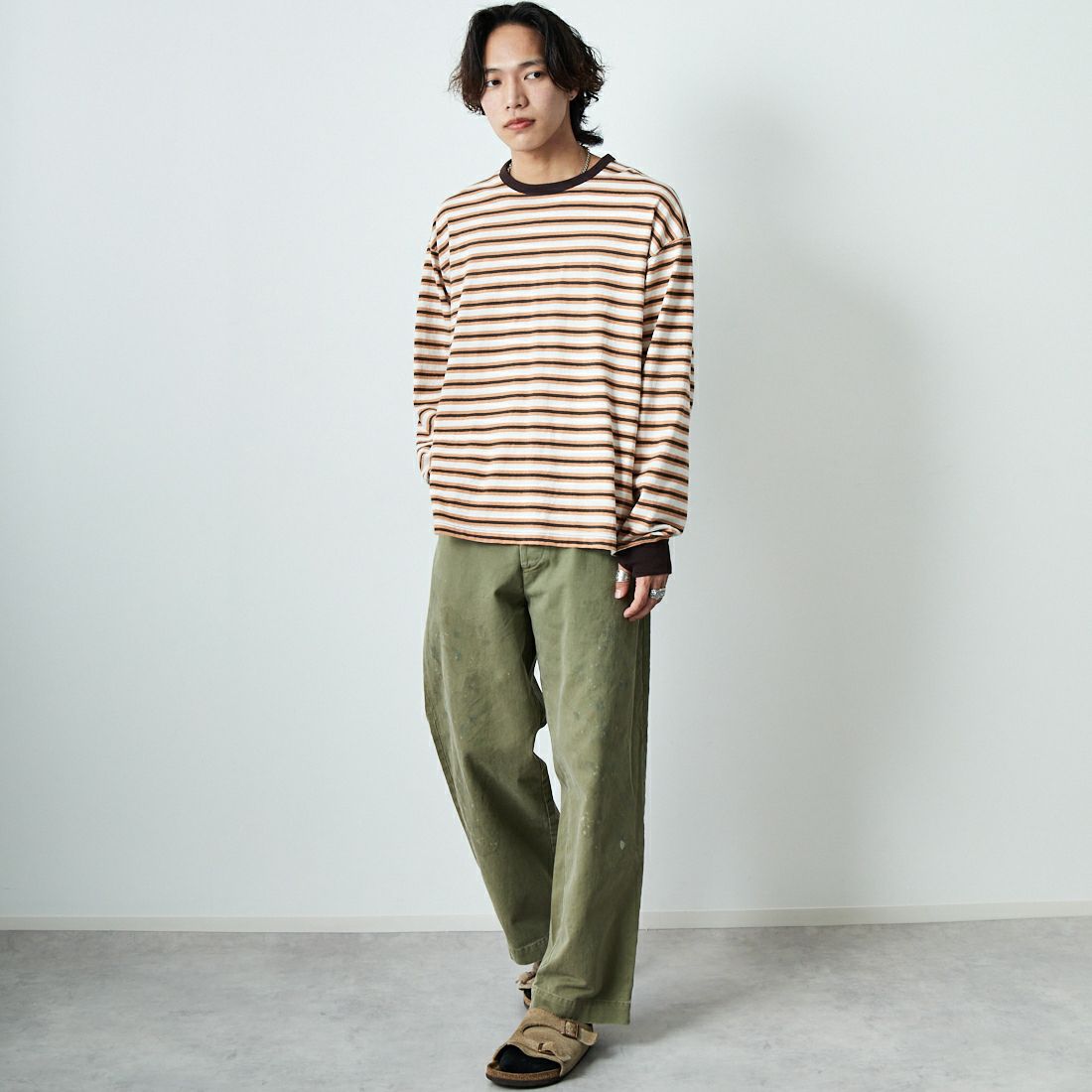 BOW WOW [バウワウ] USN N-3ツイルトラウザー [BW251-UN3TT] OD AGING &&モデル身長：179cm 着用サイズ：L&&