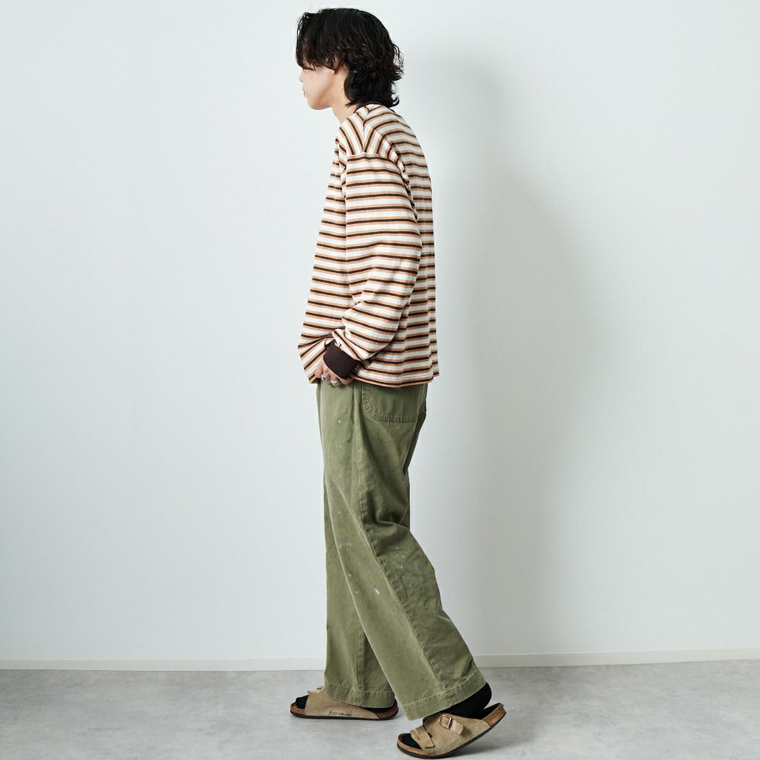 BOW WOW [バウワウ] USN N-3ツイルトラウザー [BW251-UN3TT] OD AGING &&モデル身長：179cm 着用サイズ：L&&