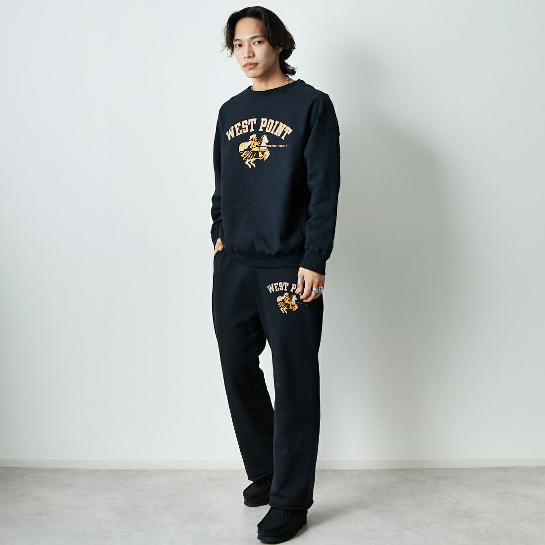 BOW WOW [バウワウ] ウェストポイントスウェットパンツ [BW251-WPSP] BLACK &&モデル身長：179cm 着用サイズ：M&&