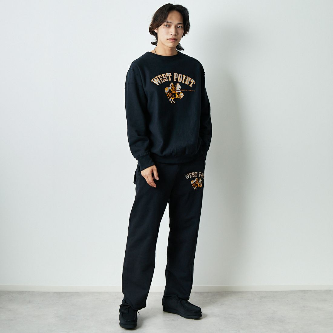 BOW WOW [バウワウ] ウェストポイントスウェットパンツ [BW251-WPSP] BLACK &&モデル身長：179cm 着用サイズ：M&&