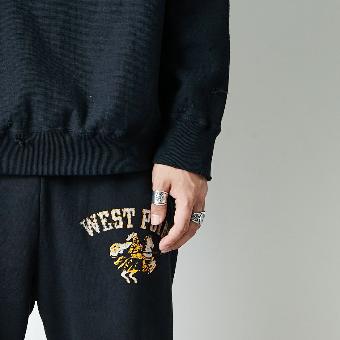 BOW WOW [バウワウ] ウェストポイントスウェットパンツ [BW251-WPSP] BLACK &&モデル身長：179cm 着用サイズ：M&&
