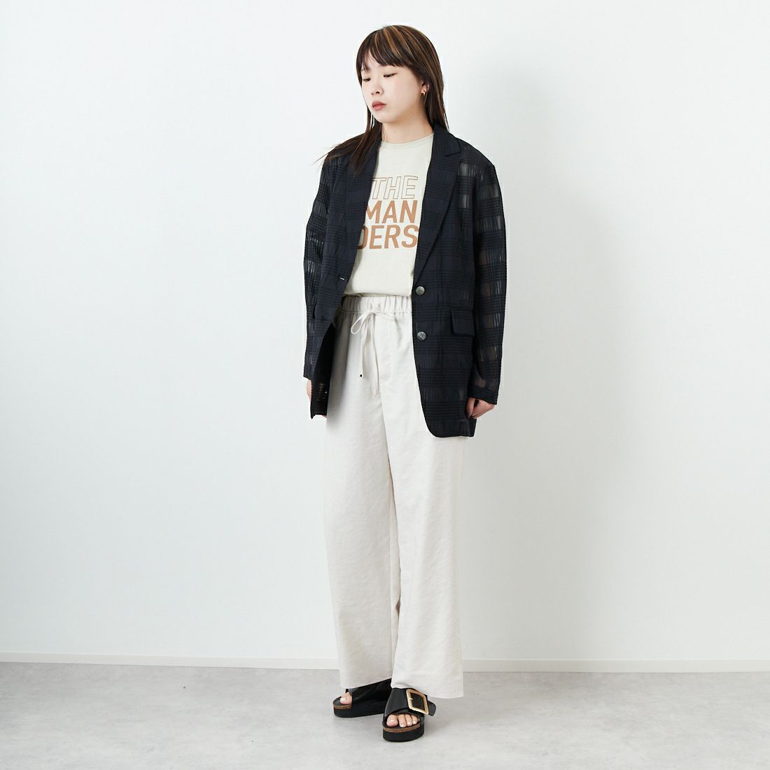CLOCHE [クロシェ] シアーチェックジャケット [51085033] ﾌﾞﾗｯｸ &&モデル身長：167cm 着用サイズ：2&&