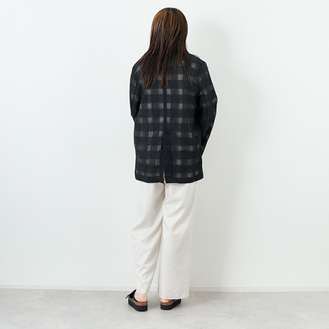 CLOCHE [クロシェ] シアーチェックジャケット [51085033] ﾌﾞﾗｯｸ &&モデル身長：167cm 着用サイズ：2&&