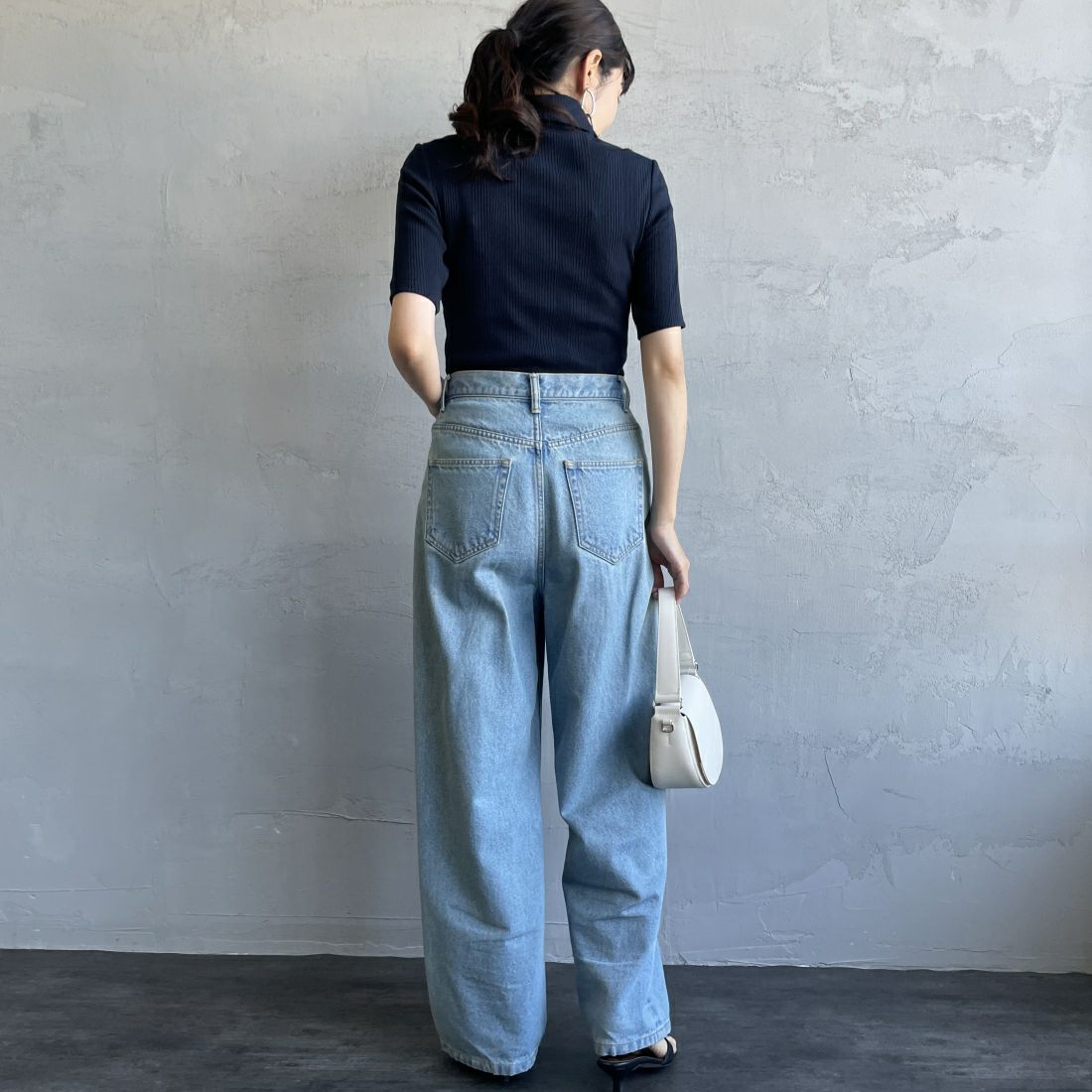 FRED PERRY [フレッドペリー] ワンポイントロゴ刺繍 リブポロシャツ [G9169] 608 NAVY &&モデル身長：160cm 着用サイズ：10&&