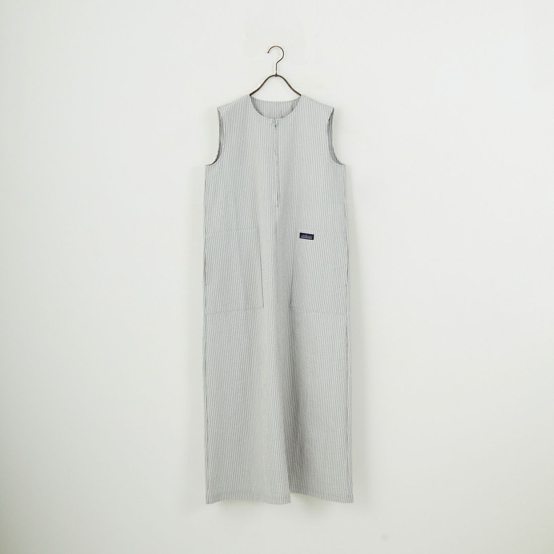 THOUSAND MILE [サウザンド マイル] 別注 ストライプ柄 シアサッカーハーフジップノースリーブワンピース [TM251ST50962-JF] GRAY ST