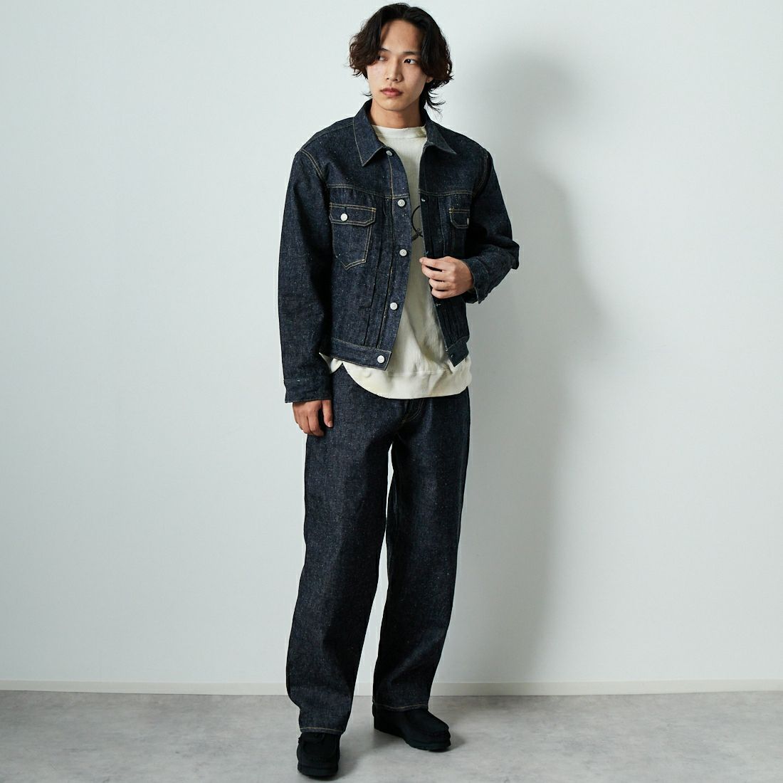 GOLD [ゴールド] 14オンス デニムジャケット [GL15674A] 128 NAVY &&モデル身長：179cm 着用サイズ：M&&