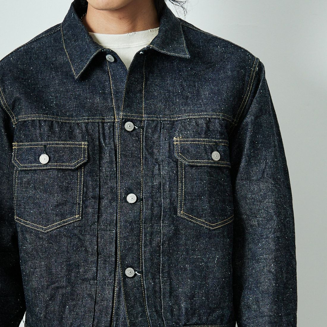 GOLD [ゴールド] 14オンス デニムジャケット [GL15674A] 128 NAVY &&モデル身長：179cm 着用サイズ：M&&