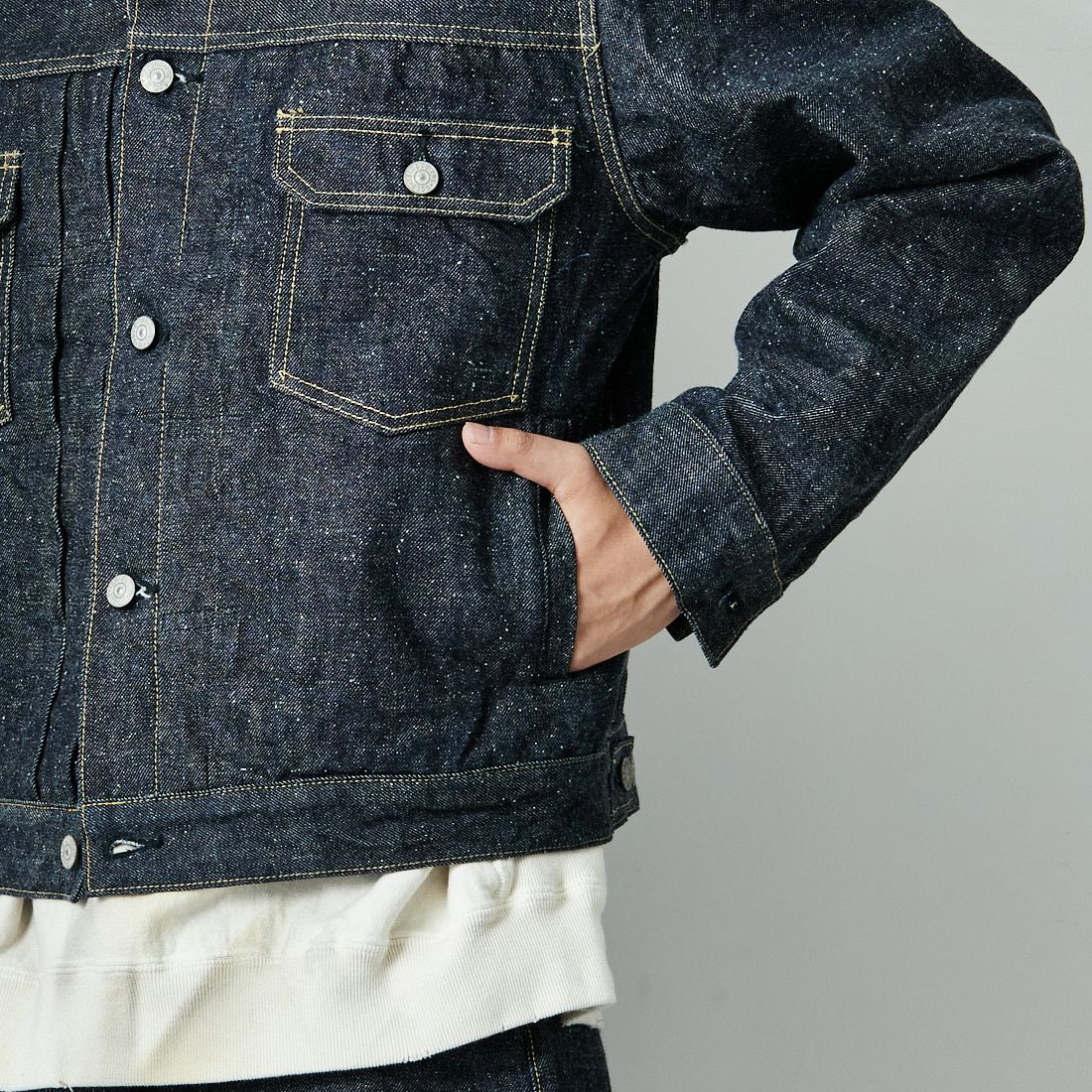 GOLD [ゴールド] 14オンス デニムジャケット [GL15674A] 128 NAVY &&モデル身長：179cm 着用サイズ：M&&