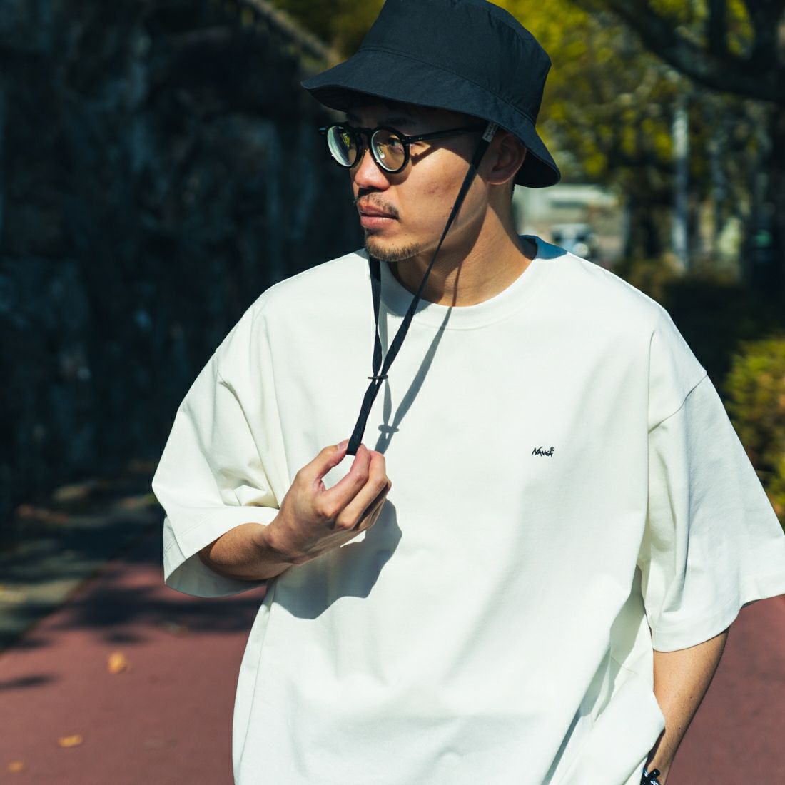 JEANSFACTORY × NANGA [ジーンズファクトリー × ナンガ] 別注 メッシュ切替え ドローコードTシャツ [NW25SS-JF7] WHITE
