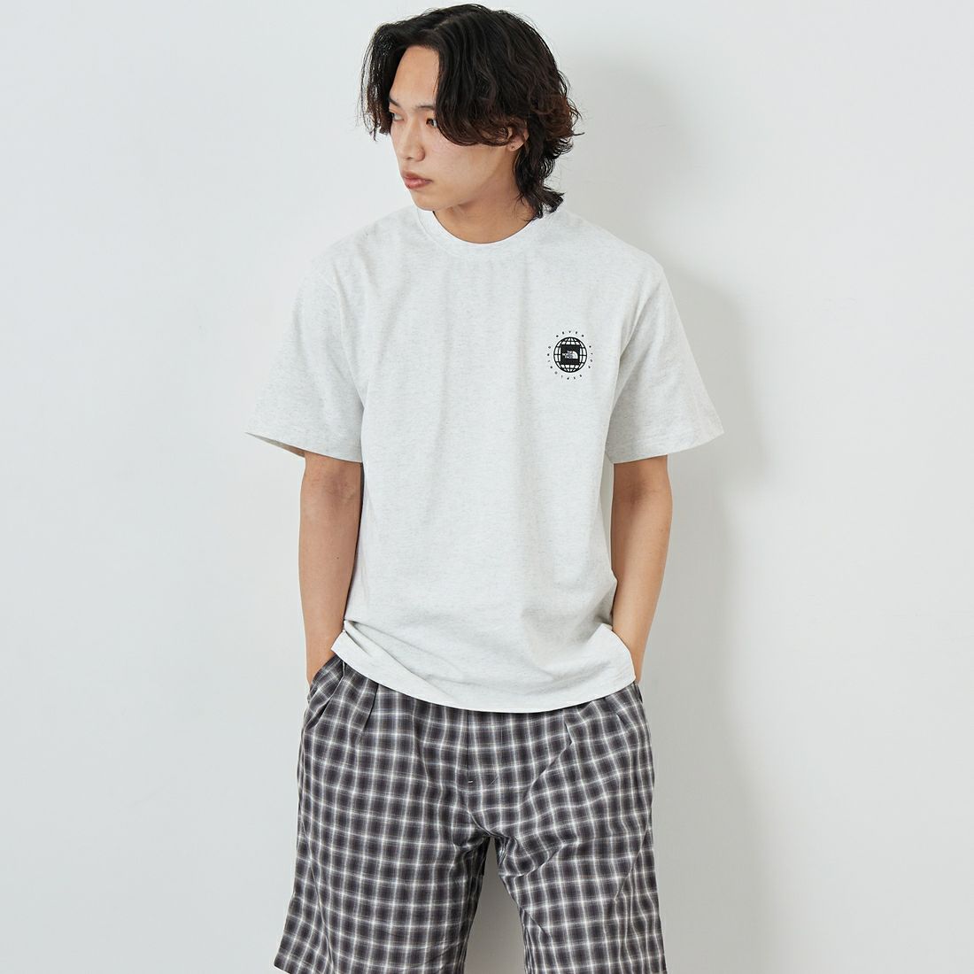 THE NORTH FACE [ザ ノースフェイス] ショートスリーブジオスクエアロゴTシャツ [NT32541] WX &&モデル身長：179cm 着用サイズ：L&&
