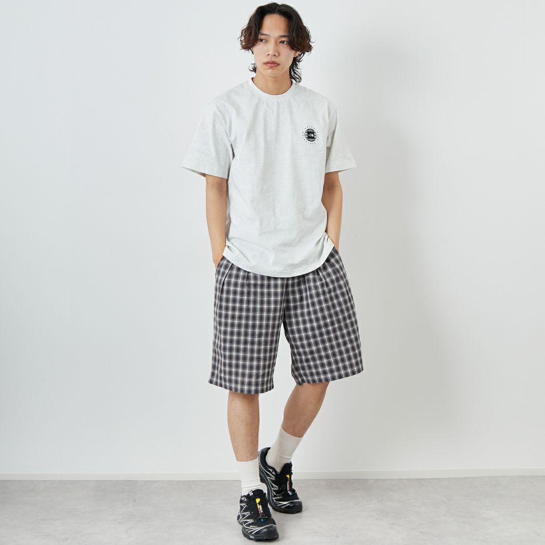 THE NORTH FACE [ザ ノースフェイス] ショートスリーブジオスクエアロゴTシャツ [NT32541] WX &&モデル身長：179cm 着用サイズ：L&&