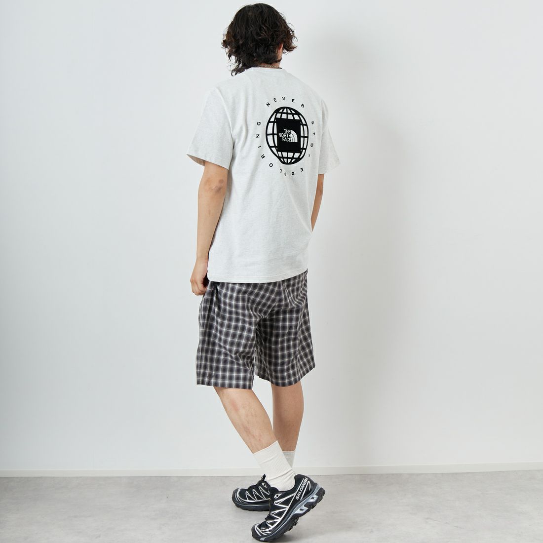 THE NORTH FACE [ザ ノースフェイス] ショートスリーブジオスクエアロゴTシャツ [NT32541] WX &&モデル身長：179cm 着用サイズ：L&&