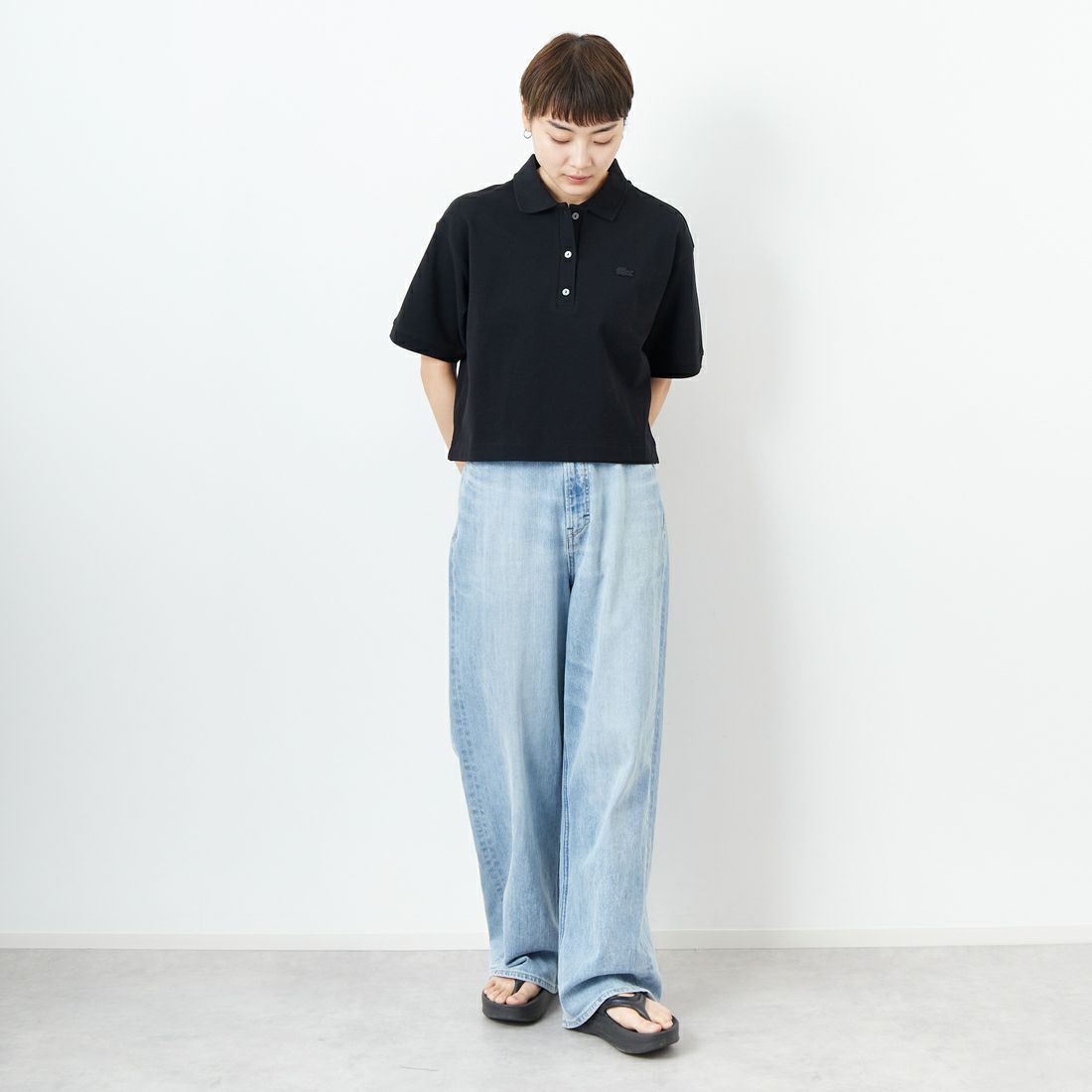 LACOSTE [ラコステ] ポロシャツ [PF007] 031 BLACK &&モデル身長：160cm 着用サイズ：36&&