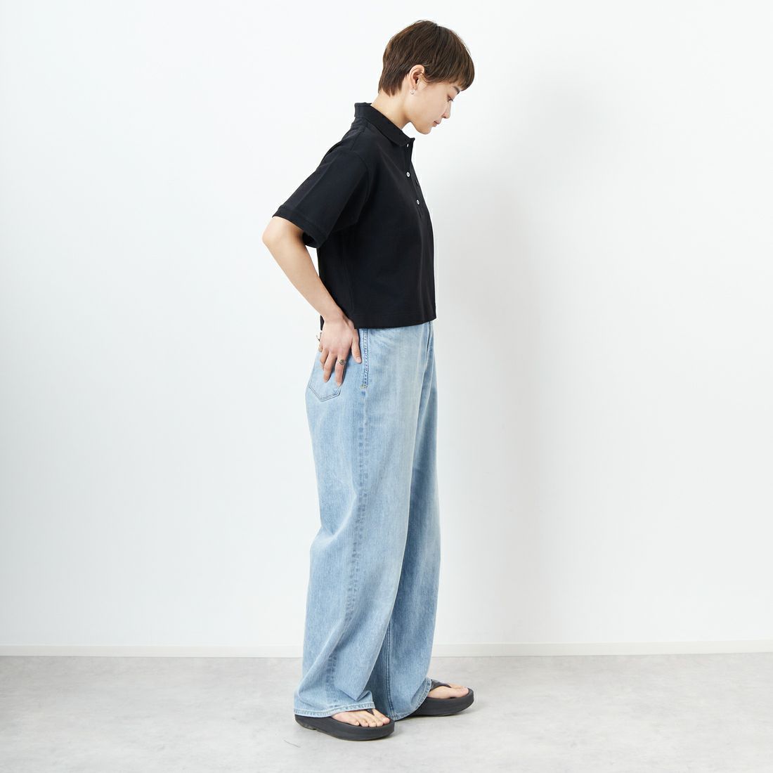 LACOSTE [ラコステ] ポロシャツ [PF007] 031 BLACK &&モデル身長：160cm 着用サイズ：36&&