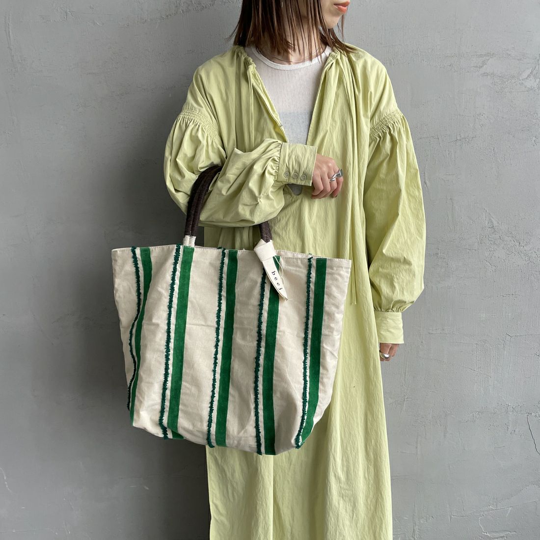beej [ビージ] ストライプビッグトートバッグ [25SS-PWMI-IT003] GREEN