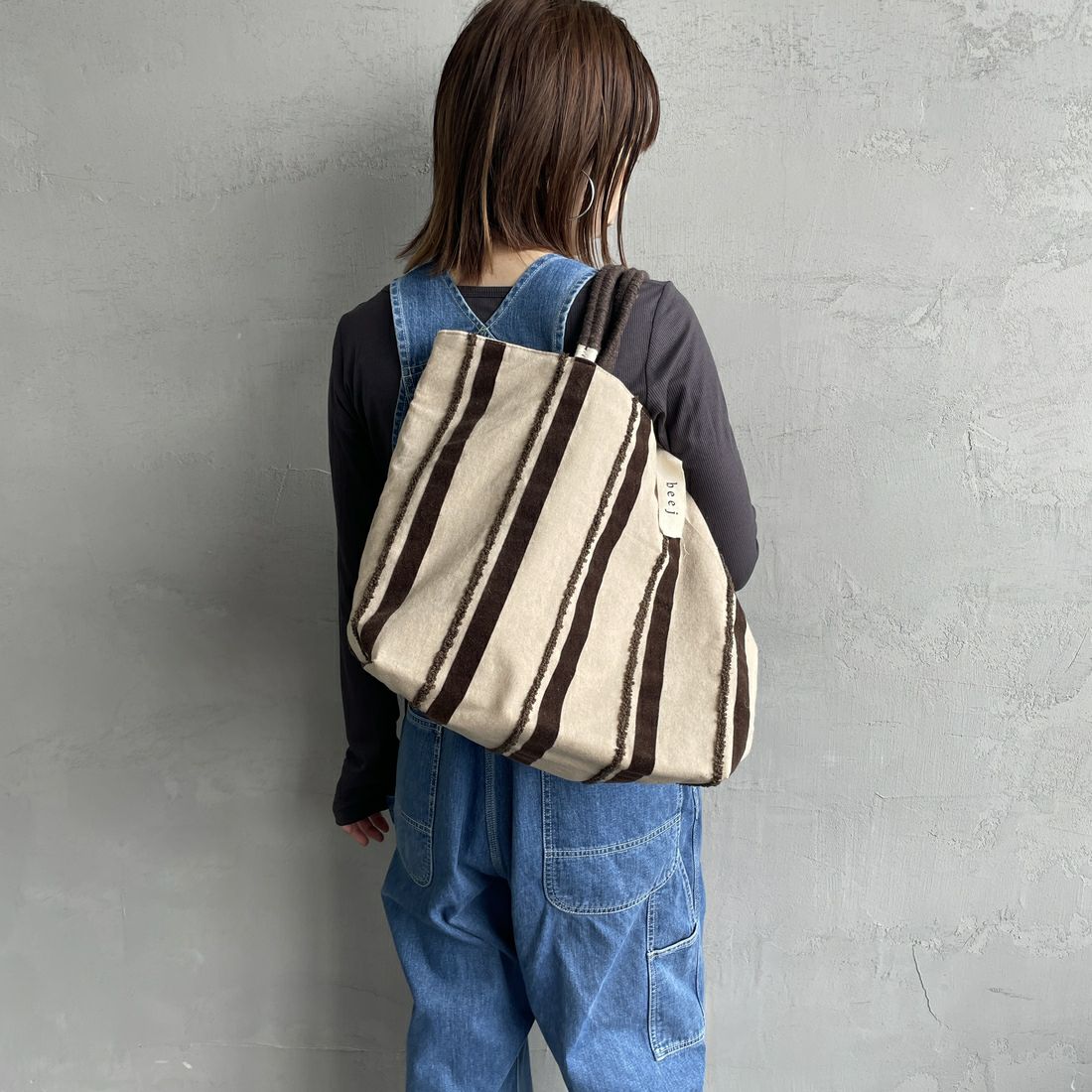 beej [ビージ] ストライプビッグトートバッグ [25SS-PWMI-IT003] BROWN