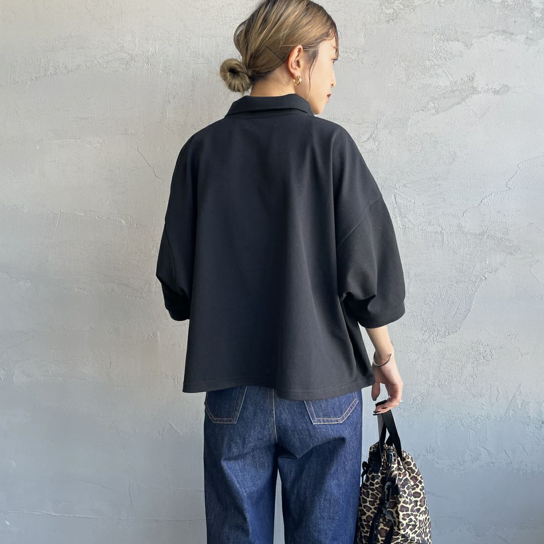 Gymphlex [ジムフレックス] ポロカラー ドルマンスリーブ プルオーバー [GY-C0447QSK] BLACK &&モデル身長：150cm 着用サイズ：14&&
