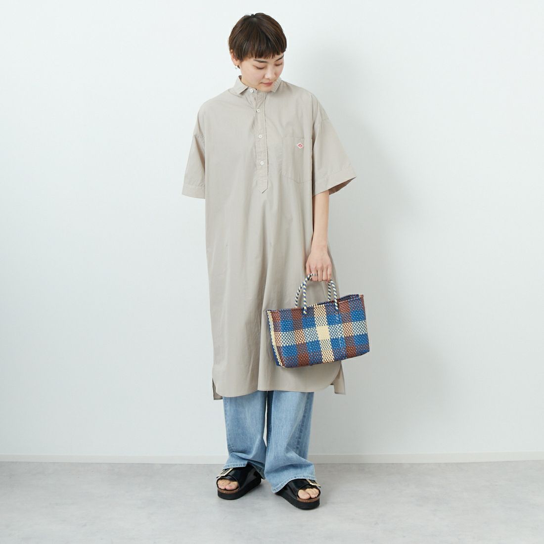 DANTON [ダントン] シャツワンピース [JD-3655CPL] GREIGE &&モデル身長：160cm 着用サイズ：36&&