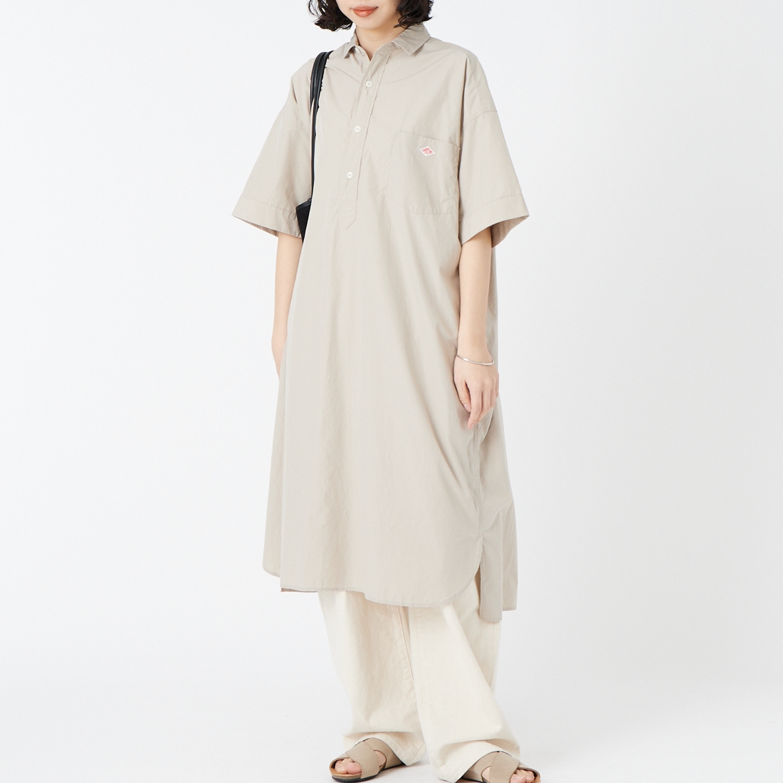 DANTON [ダントン] シャツワンピース [JD-3655CPL] GREIGE &&モデル身長：160cm 着用サイズ：36&&