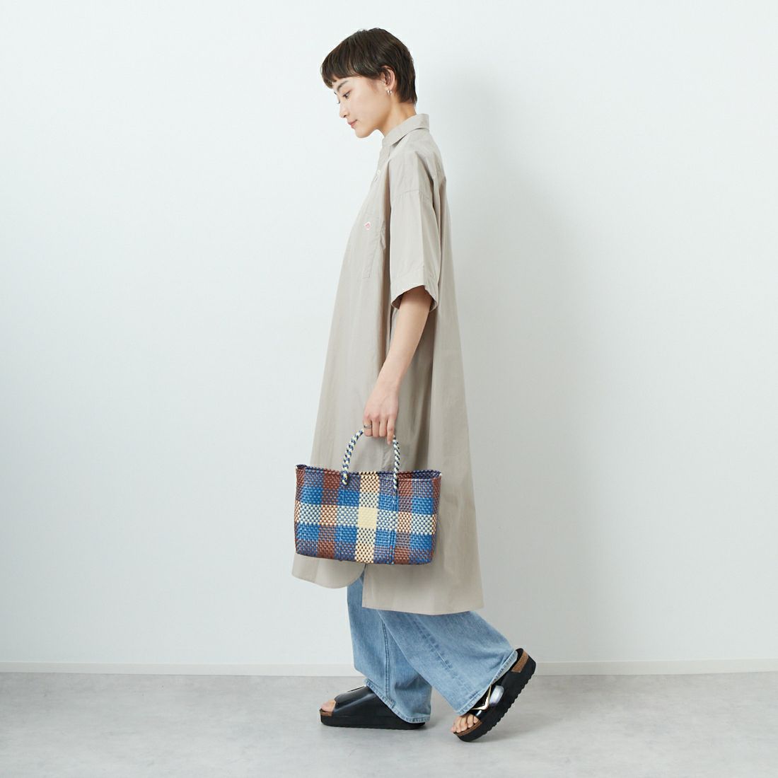 DANTON [ダントン] シャツワンピース [JD-3655CPL] GREIGE &&モデル身長：160cm 着用サイズ：36&&