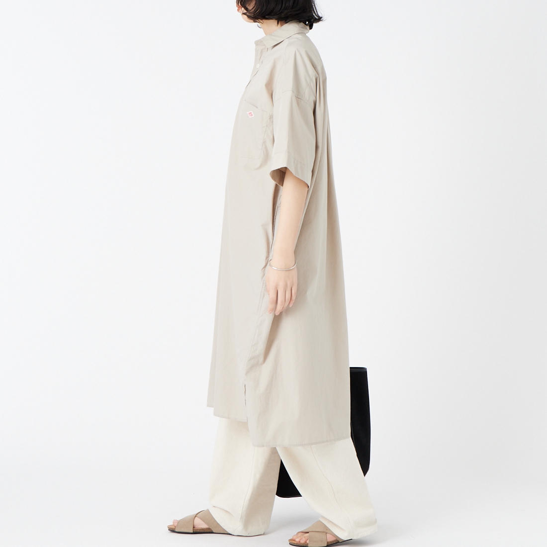 DANTON [ダントン] シャツワンピース [JD-3655CPL] GREIGE &&モデル身長：160cm 着用サイズ：36&&