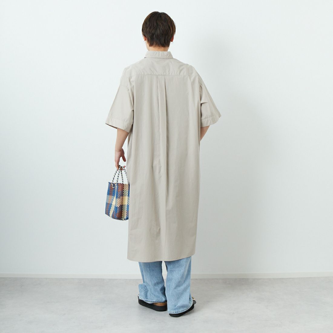 DANTON [ダントン] シャツワンピース [JD-3655CPL] GREIGE &&モデル身長：160cm 着用サイズ：36&&