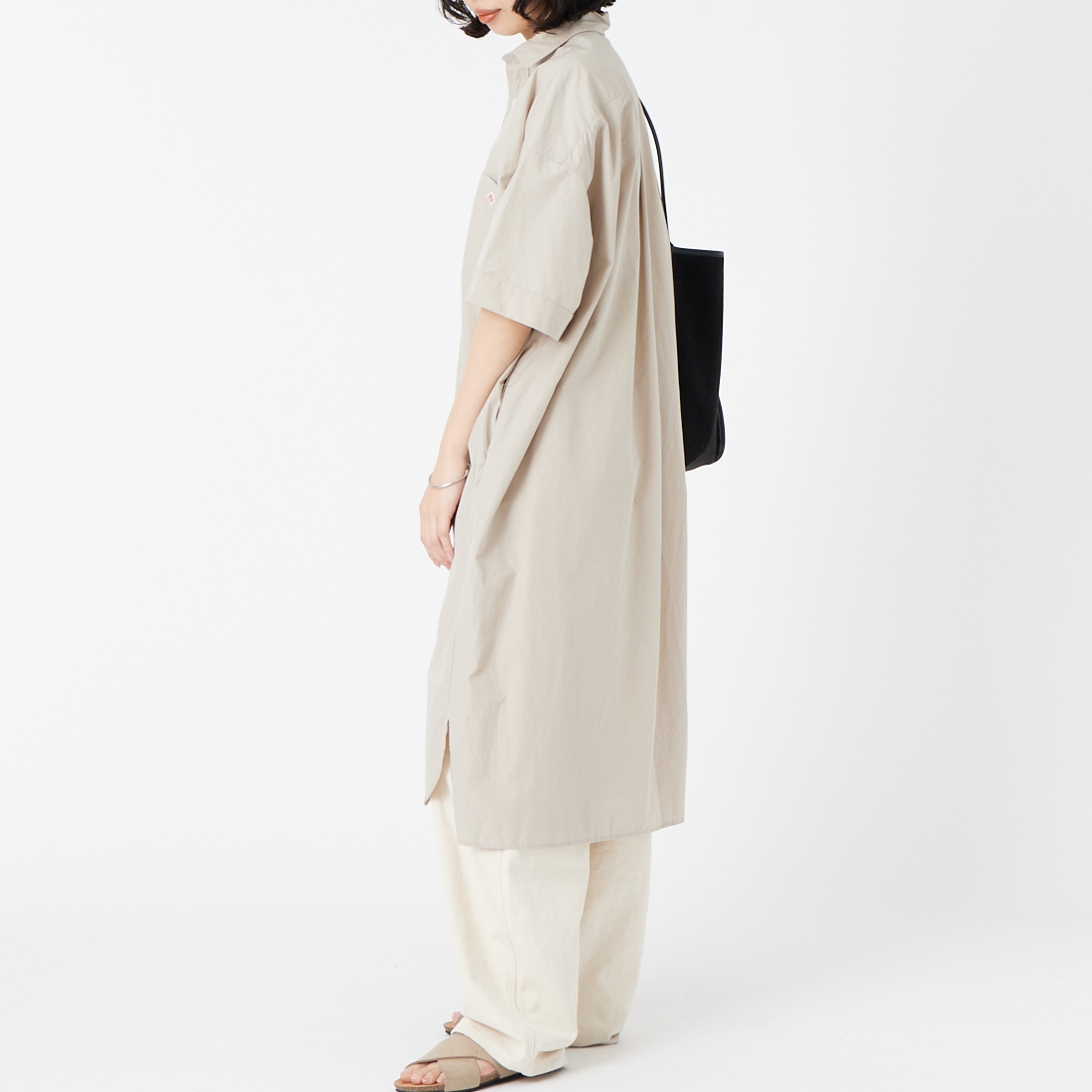 DANTON [ダントン] シャツワンピース [JD-3655CPL] GREIGE &&モデル身長：160cm 着用サイズ：36&&