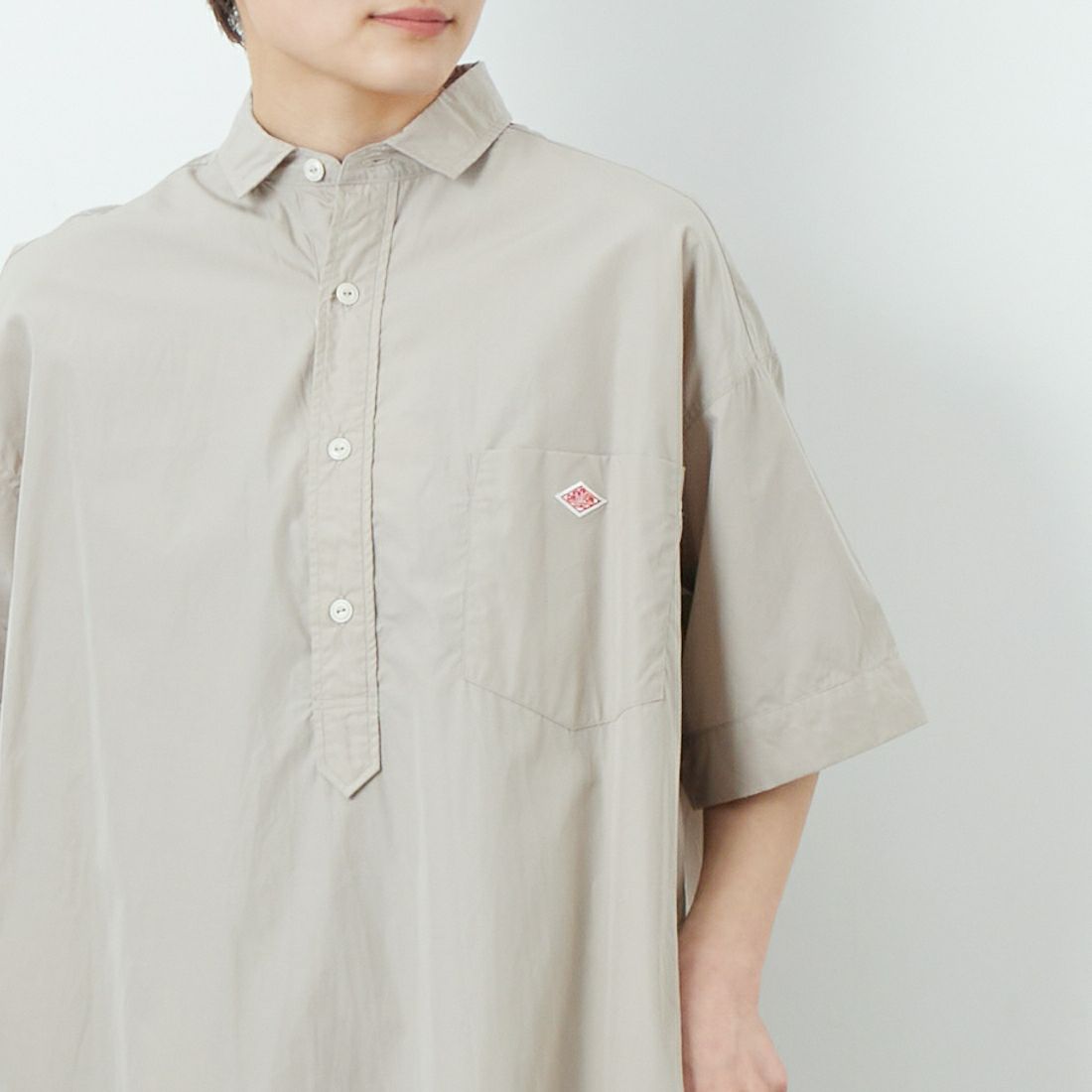 DANTON [ダントン] シャツワンピース [JD-3655CPL] GREIGE &&モデル身長：160cm 着用サイズ：36&&