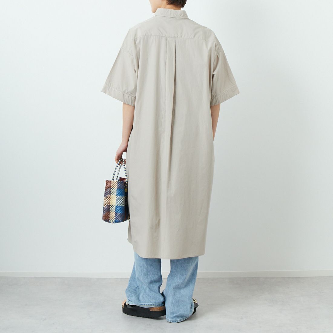 DANTON [ダントン] シャツワンピース [JD-3655CPL] GREIGE &&モデル身長：160cm 着用サイズ：36&&