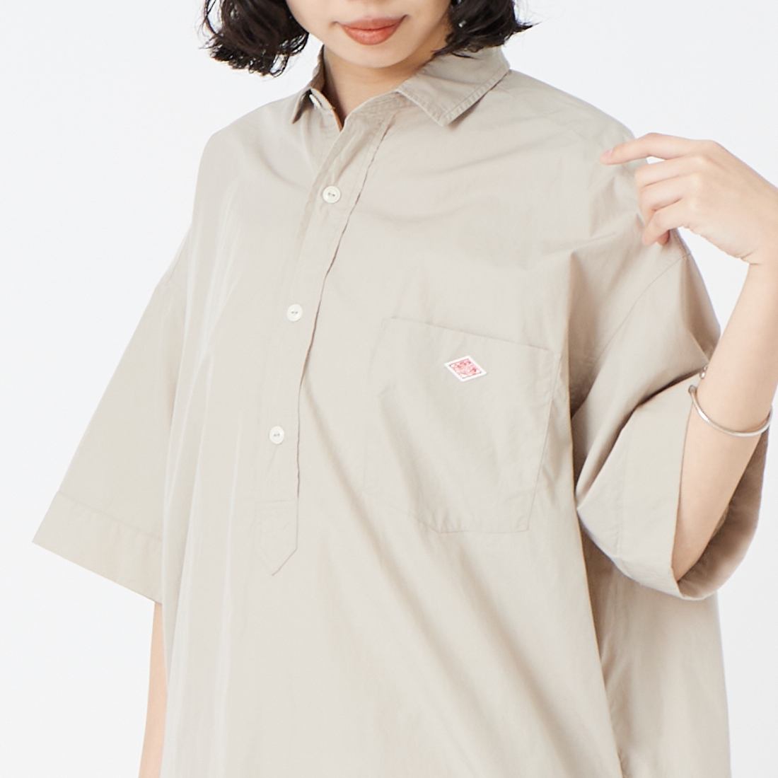 DANTON [ダントン] シャツワンピース [JD-3655CPL] GREIGE &&モデル身長：160cm 着用サイズ：36&&