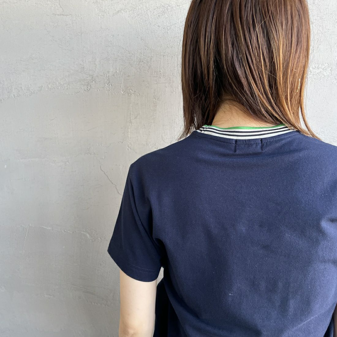 Gymphlex [ジムフレックス] クルーネック ニットライン Tシャツ [GY-C0448CCB] NAVY/BEIGE &&モデル身長：158cm 着用サイズ：14&&